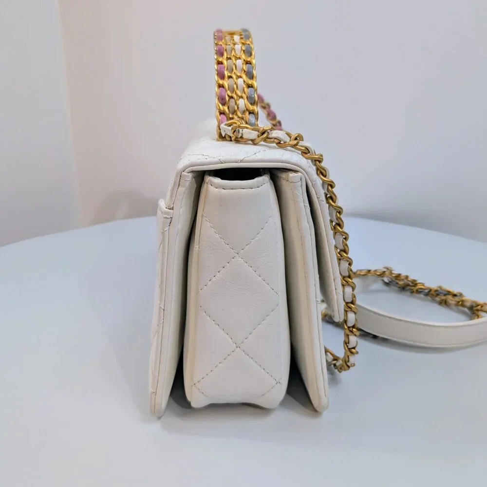 Chanel 19 White Lambskin Small Flap Bag with Pink/Blue Hardware - Picture 4 of 14